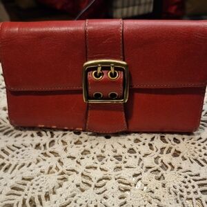 Franklin Covey Red Leather Wallet with Gold Buckle